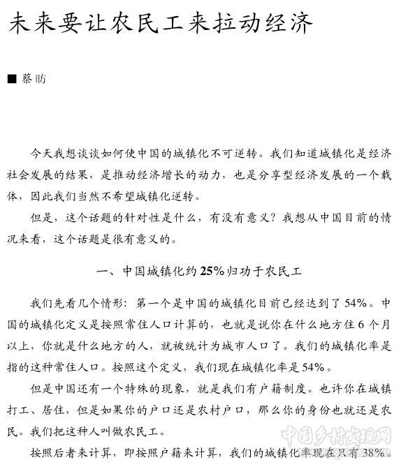 蔡昉:未来要让农民工来拉动经济(图1)